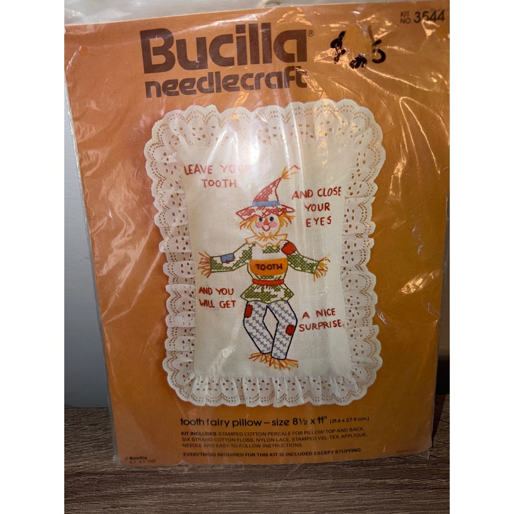Bucilla Needlecraft Tooth Fairy Pillow Kit 3544 Scarecrow Vintage Embroidery DIY